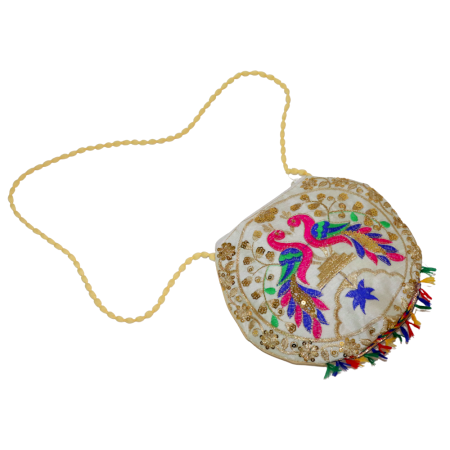 Handcrafted Cotton & Beads Handbag with Colorful Embroidery for Women